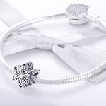 S925 Sterlingsilber Winter-Schneeflocken-Perlen DIY Armband Halskette Accessoires, Silber, Roségold
