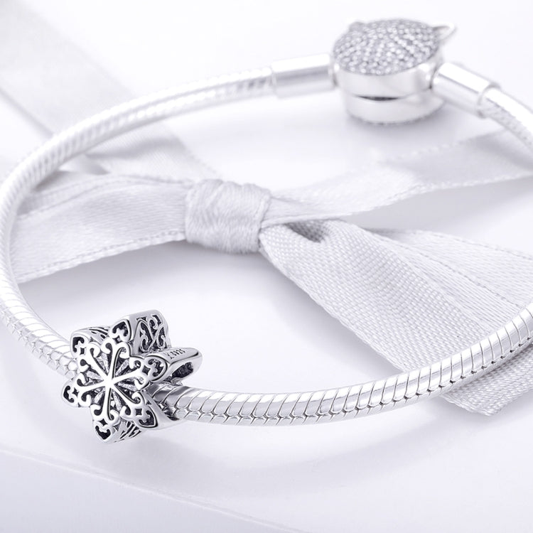 S925 Sterlingsilber Winter-Schneeflocken-Perlen DIY Armband Halskette Accessoires, Silber, Roségold