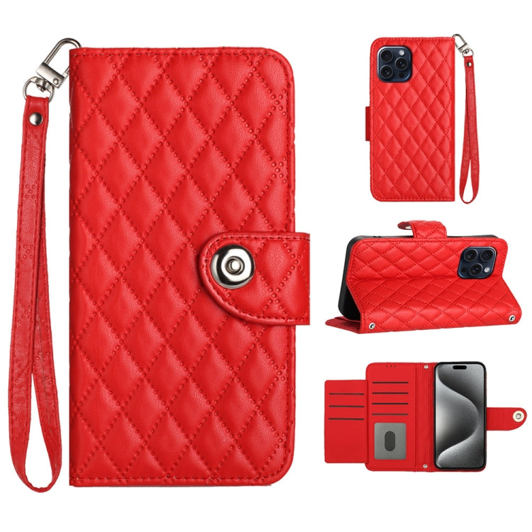 Rautenstruktur Klapp-Leder-Handyhülle mit Lanyard, Für iPhone 11, Für iPhone 11 Pro, Für iPhone XS / X, Für iPhone XR, Für iPhone XS Max, Für iPhone 8 Plus / 7 Plus / 6s Plus