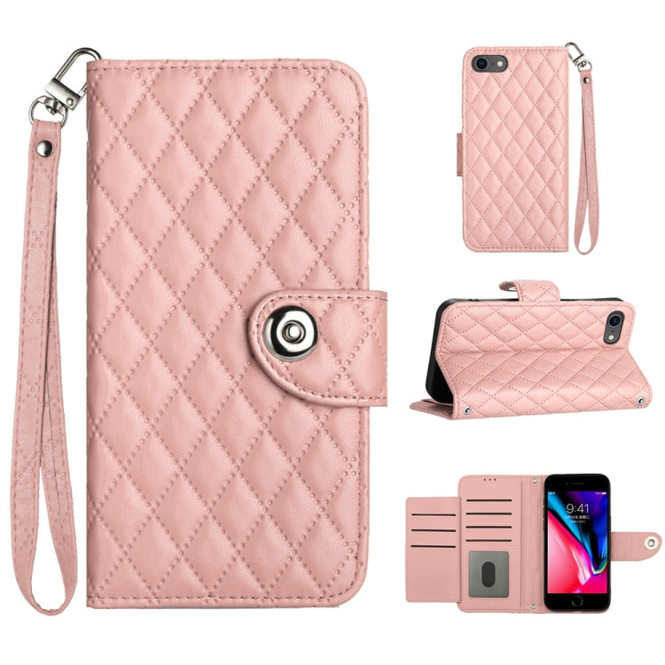 Rhombic Texture Flip Leather Phone Case with Lanyard, For iPhone 14 Pro Max, For iPhone SE 2022 / 2020 / 8 / 7, For iPhone 13 Pro Max, For iPhone 13 Pro, For iPhone 13, For iPhone 12 / 12 Pro, For iPhone 12 Pro Max, For iPhone 11 Pro Max