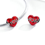 Anhänger aus 925er Sterlingsilber mit rotem Herzschlag-Motiv, Perlen zum Selbermachen von Armbändern und Halsketten