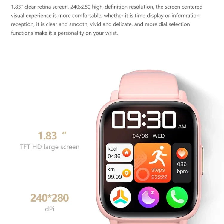 DM60+ 1,83 Zoll BT5.2 Smartwatch, unterstützt Bluetooth-Anrufe / Schlafüberwachung / Blutzuckermessung / Blutsauerstoffmessung / Temperaturmessung / Herzfrequenzmessung / Blutdruckmessung