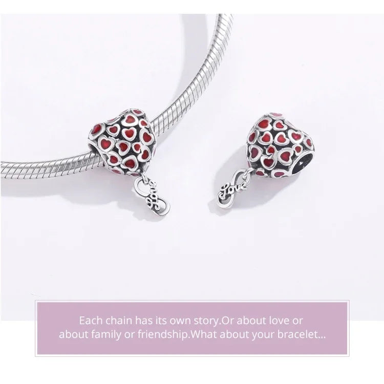 S925 Sterling Silber Rote Herzperlen DIY Armband Halskette Zubehör