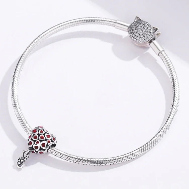 S925 Sterling Silber Rote Herzperlen DIY Armband Halskette Zubehör
