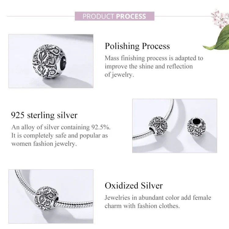 S925 Sterling Silber Retro-Blumenperlen DIY Armband Halskette Accessoires