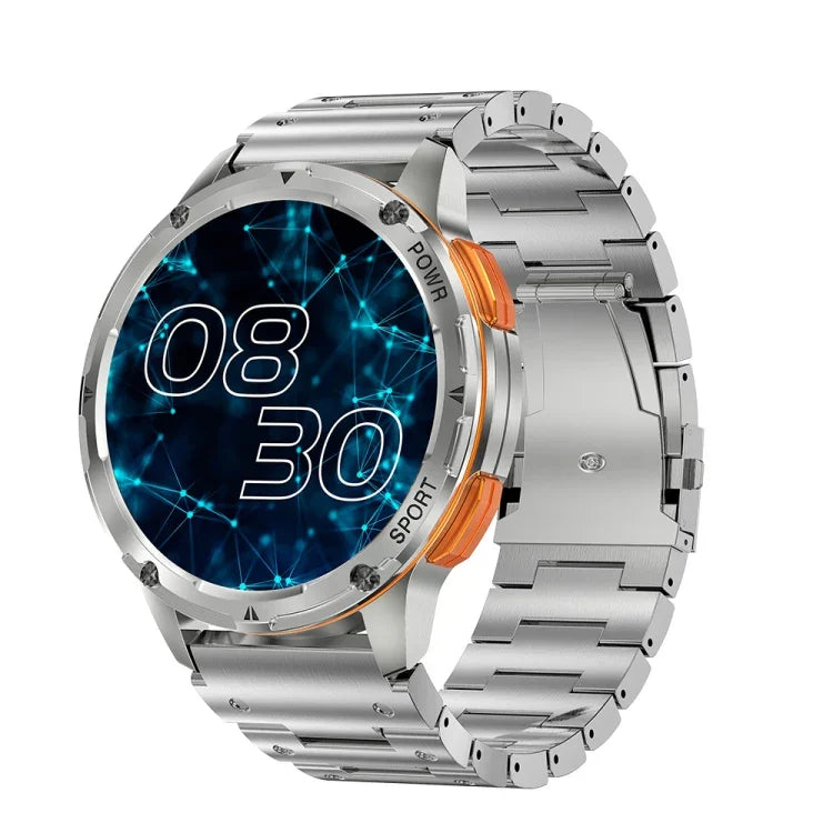AK59 Smartwatch mit 1,43 Zoll AMLOED-Rundbildschirm und Stahlarmband
