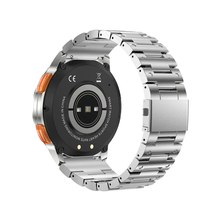 AK59 Smartwatch mit 1,43 Zoll AMLOED-Rundbildschirm und Stahlarmband