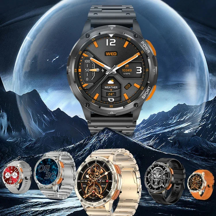 AK59 Smartwatch mit 1,43 Zoll AMLOED-Rundbildschirm und Stahlarmband