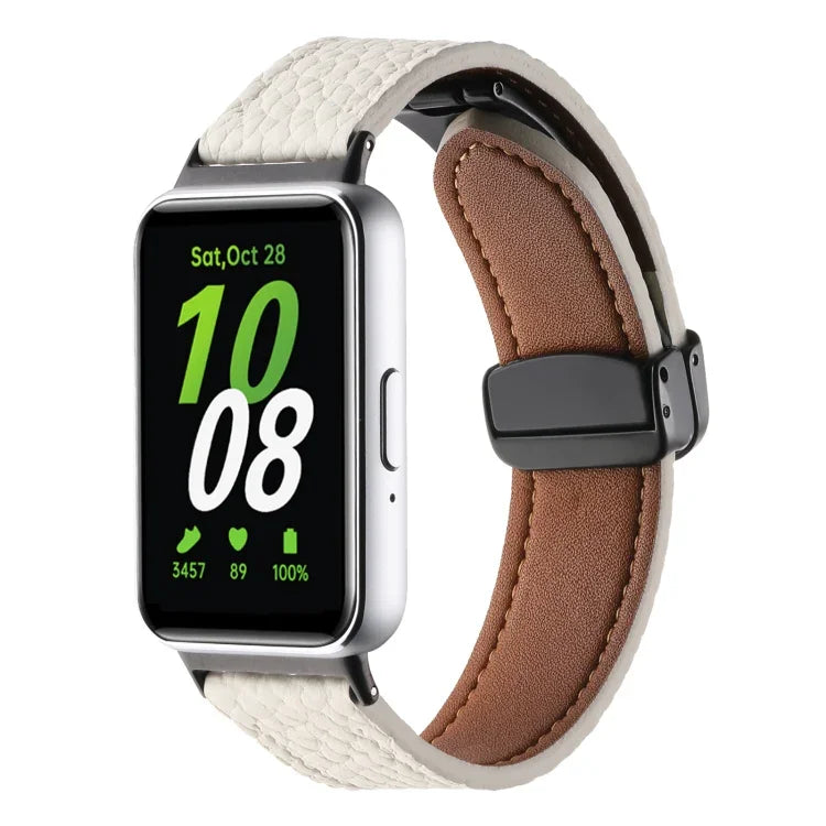 Schwarzes Lederarmband mit Litschi-Textur und Magnetverschluss, passend für Samsung Galaxy Fit 3