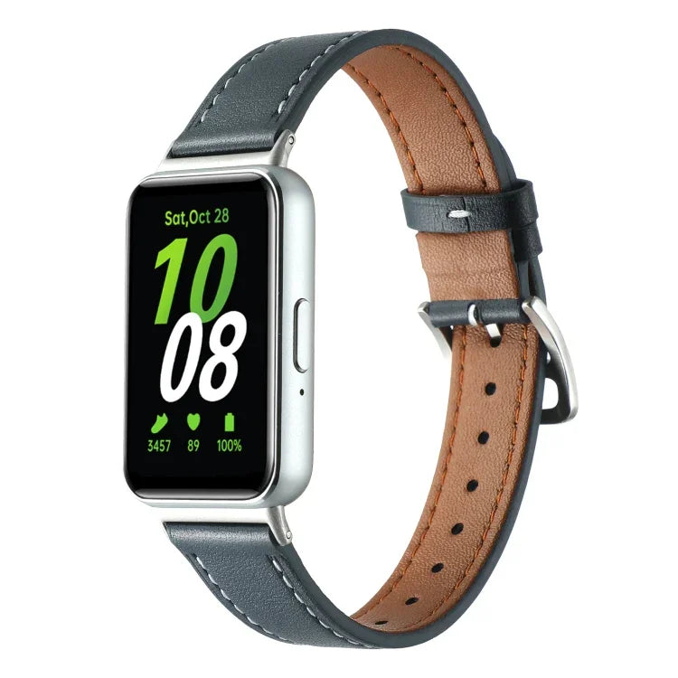 Sewing Thread Genuine Leather Watch Band, For Samsung Galaxy Fit 3
