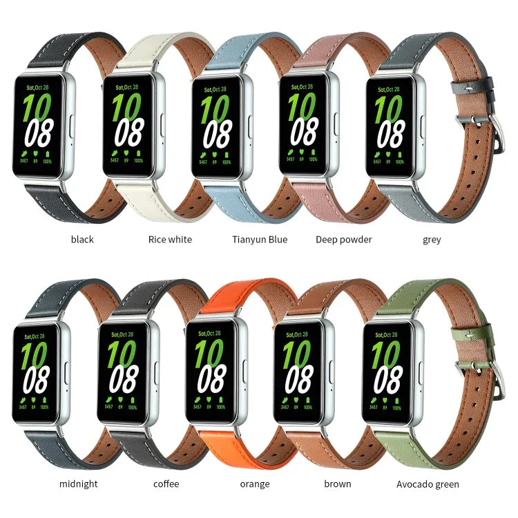 Sewing Thread Genuine Leather Watch Band, For Samsung Galaxy Fit 3