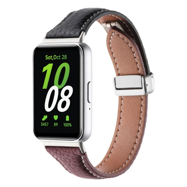 Schlankes Lederarmband mit Litschi-Textur und Magnetverschluss, passend für Samsung Galaxy Fit 3