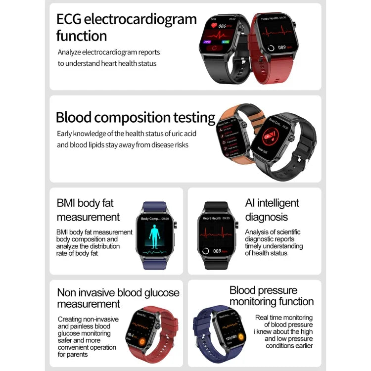 ET580 2,04 Zoll AMOLED-Bildschirm Sport-Smartwatch mit Unterstützung für Bluetooth-Anrufe und EKG-Funktion