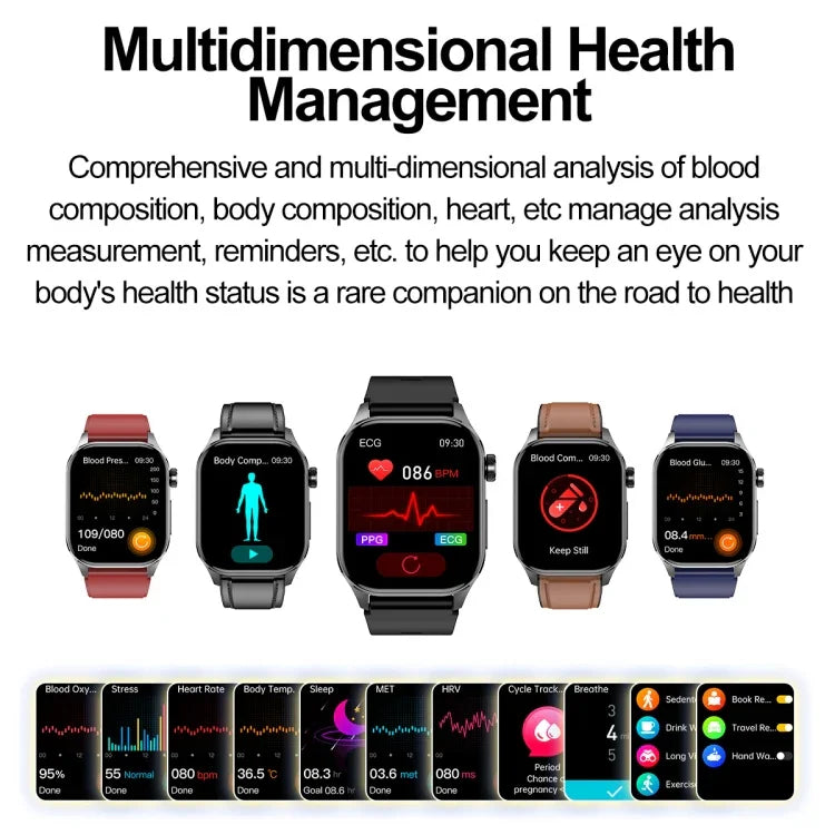 ET580 2,04 Zoll AMOLED-Bildschirm Sport-Smartwatch mit Unterstützung für Bluetooth-Anrufe und EKG-Funktion