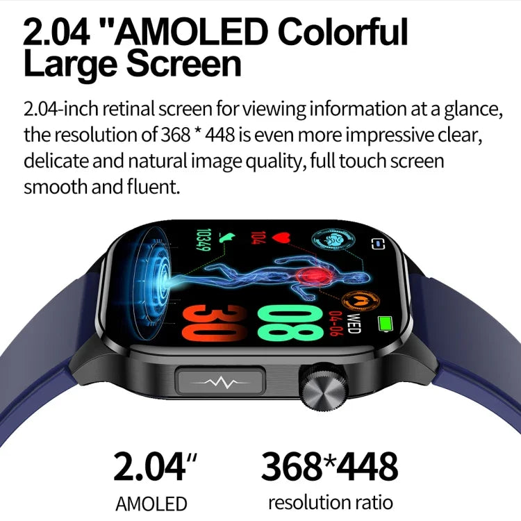 ET580 2,04 Zoll AMOLED-Bildschirm Sport-Smartwatch mit Unterstützung für Bluetooth-Anrufe und EKG-Funktion