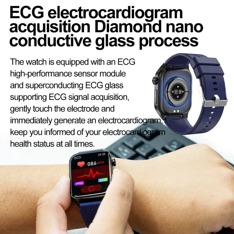 ET580 2,04 Zoll AMOLED-Bildschirm Sport-Smartwatch mit Unterstützung für Bluetooth-Anrufe und EKG-Funktion