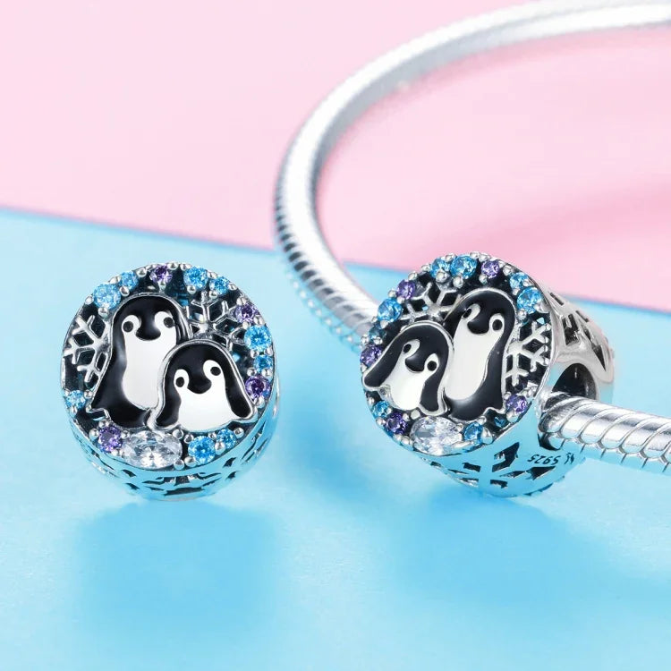 Armband-Accessoires aus 925er Sterlingsilber mit Pinguinhaus-Motiv und Diamantperlen