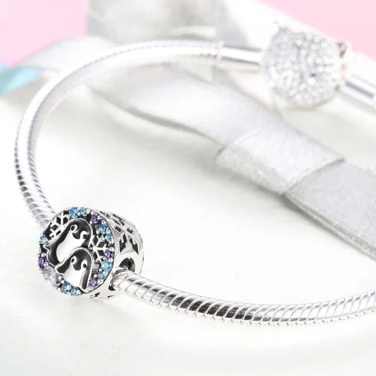 Armband-Accessoires aus 925er Sterlingsilber mit Pinguinhaus-Motiv und Diamantperlen