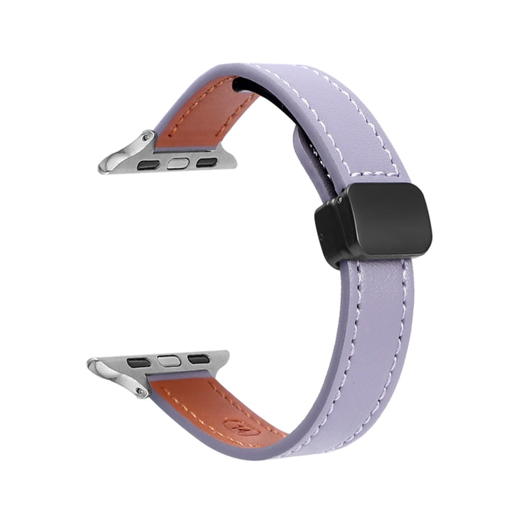 Slim Magnetic Buckle Genuine Leather Watch Band, For Apple Watch Ultra 2 49mm