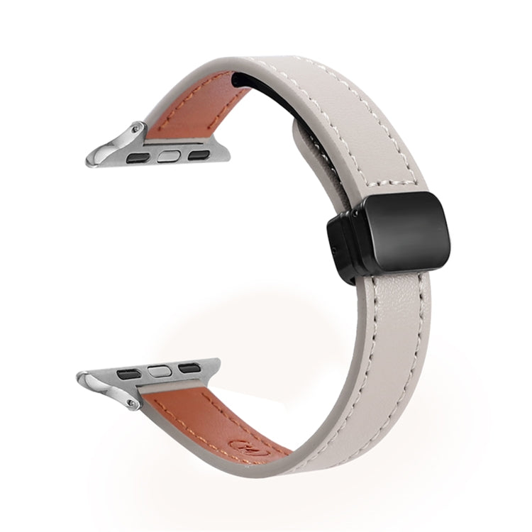 Slim Magnetic Buckle Genuine Leather Watch Band, For Apple Watch Series 9 41mm