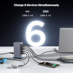 JOYROOM JR-TCM02 6 in 1 65W GaN 4 USB-C & 2 USB-A Mehrfachladegerät, EU-Stecker, UK-Stecker