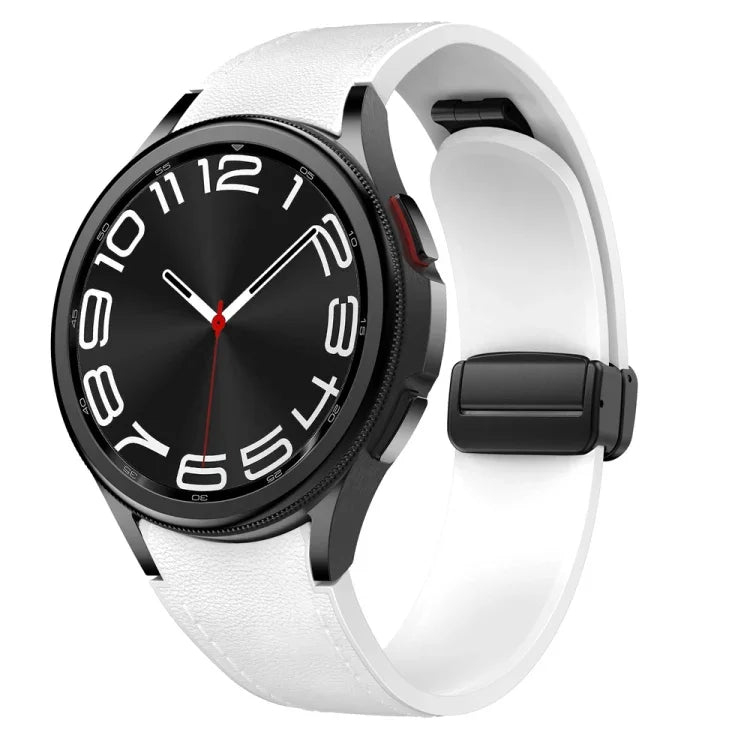 Schwarzes Uhrenarmband aus Leder und Silikon mit Magnetverschluss, passend für Samsung Galaxy Watch 6