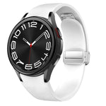 Magnetisches silbernes Uhrenarmband aus Leder und Silikon mit Schnalle, passend für Samsung Galaxy Watch 6