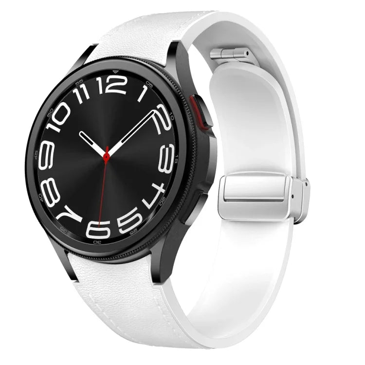 Magnetisches silbernes Uhrenarmband aus Leder und Silikon mit Schnalle, passend für Samsung Galaxy Watch 6