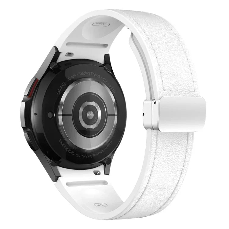 Magnetisches silbernes Uhrenarmband aus Leder und Silikon mit Schnalle, passend für Samsung Galaxy Watch 6