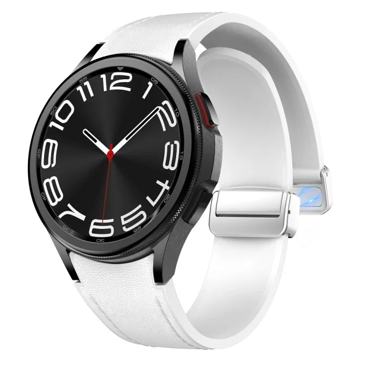 Magnetisches silbernes Uhrenarmband aus Leder und Silikon mit Schnalle, passend für Samsung Galaxy Watch 6
