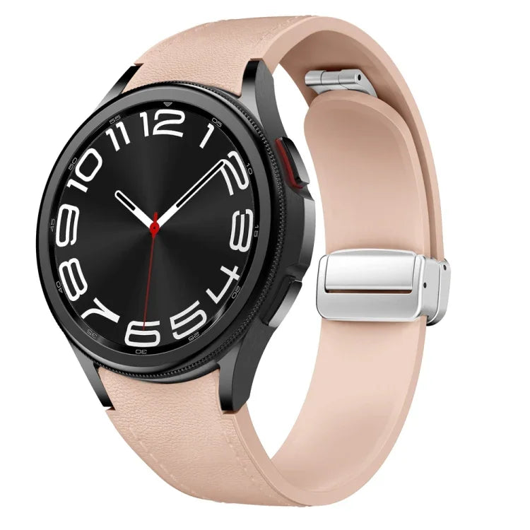 Magnetisches silbernes Uhrenarmband aus Leder und Silikon mit Schnalle, passend für Samsung Galaxy Watch 6