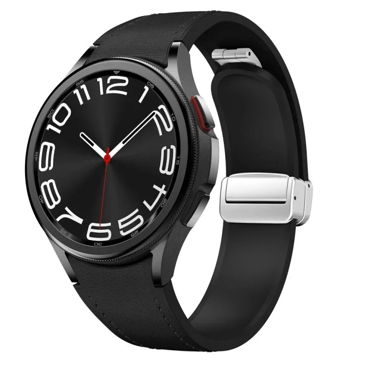 Magnetisches silbernes Uhrenarmband aus Leder und Silikon mit Schnalle, passend für Samsung Galaxy Watch 6