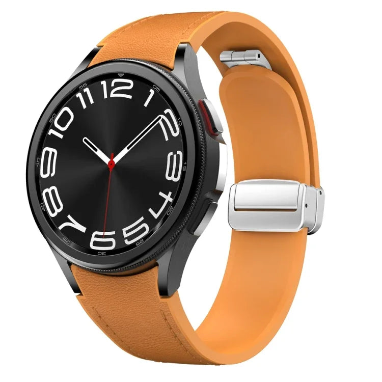 Magnetisches silbernes Uhrenarmband aus Leder und Silikon mit Schnalle, passend für Samsung Galaxy Watch 6