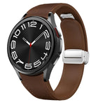 Magnetisches silbernes Uhrenarmband aus Leder und Silikon mit Schnalle, passend für Samsung Galaxy Watch 6