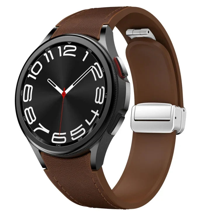 Magnetisches silbernes Uhrenarmband aus Leder und Silikon mit Schnalle, passend für Samsung Galaxy Watch 6
