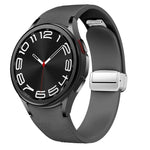 Magnetisches silbernes Uhrenarmband aus Leder und Silikon mit Schnalle, passend für Samsung Galaxy Watch 6