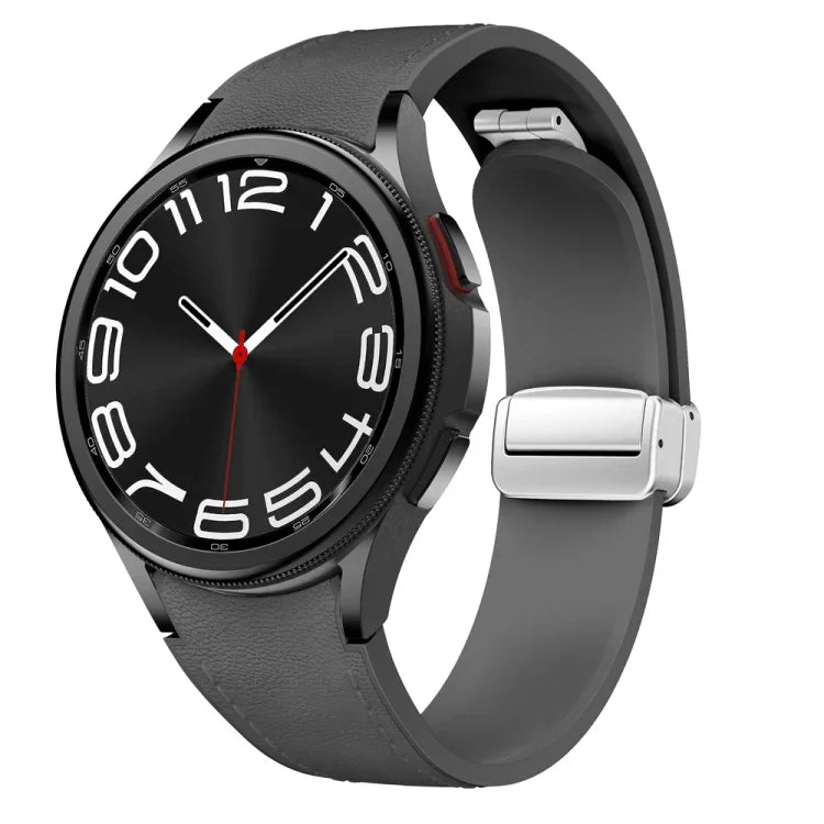 Magnetisches silbernes Uhrenarmband aus Leder und Silikon mit Schnalle, passend für Samsung Galaxy Watch 6