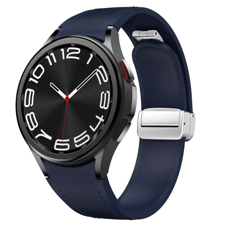 Magnetisches silbernes Uhrenarmband aus Leder und Silikon mit Schnalle, passend für Samsung Galaxy Watch 6