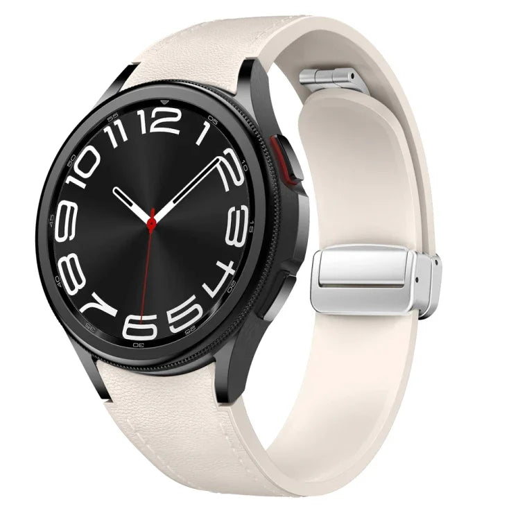 Magnetisches silbernes Uhrenarmband aus Leder und Silikon mit Schnalle, passend für Samsung Galaxy Watch 6