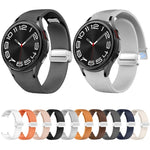 Magnetisches silbernes Uhrenarmband aus Leder und Silikon mit Schnalle, passend für Samsung Galaxy Watch 6