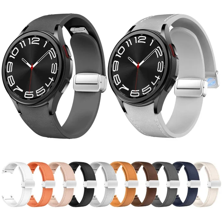 Magnetisches silbernes Uhrenarmband aus Leder und Silikon mit Schnalle, passend für Samsung Galaxy Watch 6