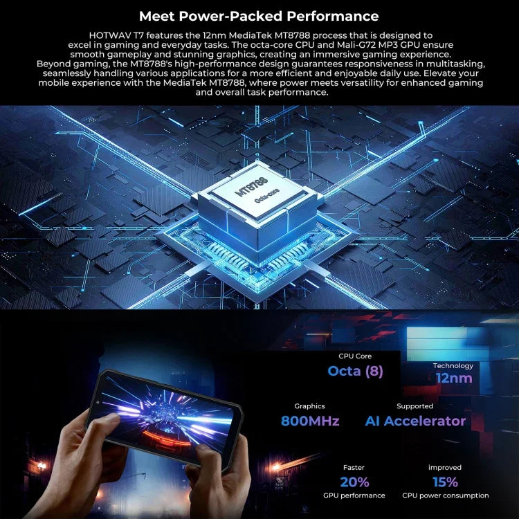 HOTWAV T7 Robustes Smartphone, 6280 mAh, 6,52 Zoll, Android 13, MT8788 Octa-Core-Prozessor, Netzwerk: 4G, OTG, 4 GB + 128 GB