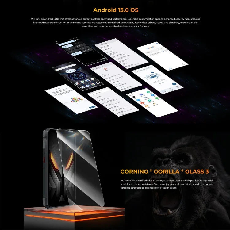 HOTWAV W11 Robustes Smartphone, Nachtsicht, 20800 mAh Akku, 6,6 Zoll, Android 13, MT8788 Octa-Core-Prozessor, Netzwerk: 4G, OTG, Anrufaufzeichnung, 6 GB + 256 GB Speicher