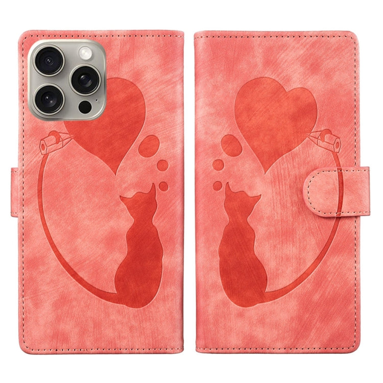 Stiftetui mit Herz-Katzenprägung aus Leder, für iPhone 17 Pro Max, für iPhone 17 Pro, für iPhone 17, für iPhone Air, für iPhone 15 Pro Max, für iPhone 15 Pro, für iPhone 15 Plus, für iPhone 15
