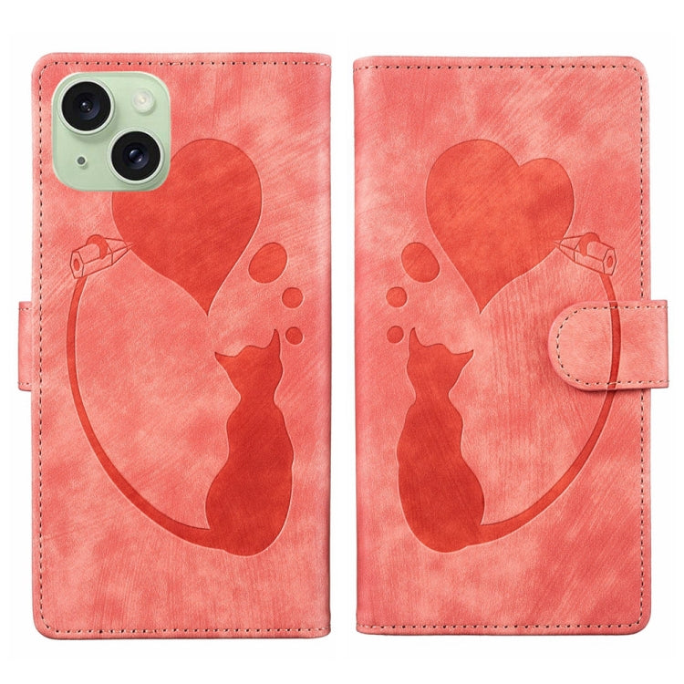 Stiftetui mit Herz-Katzenprägung aus Leder, für iPhone 17 Pro Max, für iPhone 17 Pro, für iPhone 17, für iPhone Air, für iPhone 15 Pro Max, für iPhone 15 Pro, für iPhone 15 Plus, für iPhone 15