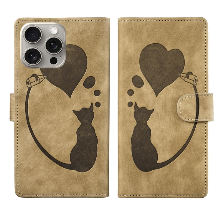 Handyhülle aus Leder mit geprägtem Stift, Herz und Katze für iPhone 14 Plus, für iPhone 14, für iPhone 14 Pro, für iPhone 14 Pro Max, für iPhone 7 / 8 / SE 2022, für iPhone 13 Pro Max, für iPhone 13 Pro, für iPhone 13