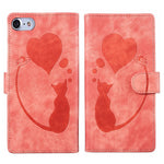 Handyhülle aus Leder mit geprägtem Stift, Herz und Katze für iPhone 14 Plus, für iPhone 14, für iPhone 14 Pro, für iPhone 14 Pro Max, für iPhone 7 / 8 / SE 2022, für iPhone 13 Pro Max, für iPhone 13 Pro, für iPhone 13