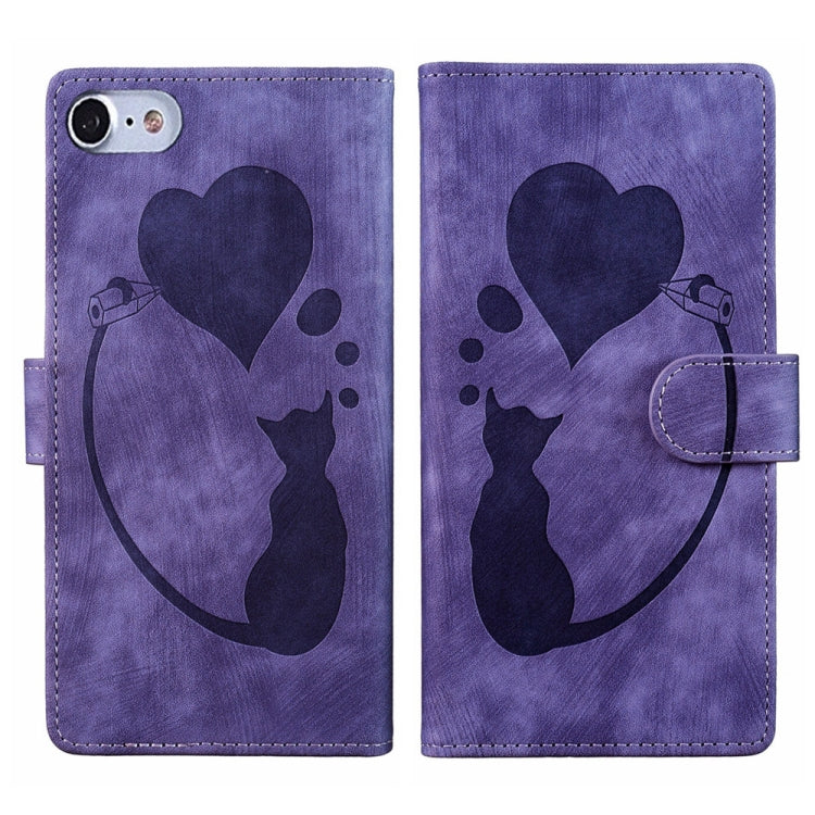 Handyhülle aus Leder mit geprägtem Stift, Herz und Katze für iPhone 14 Plus, für iPhone 14, für iPhone 14 Pro, für iPhone 14 Pro Max, für iPhone 7 / 8 / SE 2022, für iPhone 13 Pro Max, für iPhone 13 Pro, für iPhone 13