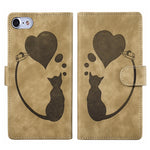 Handyhülle aus Leder mit geprägtem Stift, Herz und Katze für iPhone 14 Plus, für iPhone 14, für iPhone 14 Pro, für iPhone 14 Pro Max, für iPhone 7 / 8 / SE 2022, für iPhone 13 Pro Max, für iPhone 13 Pro, für iPhone 13