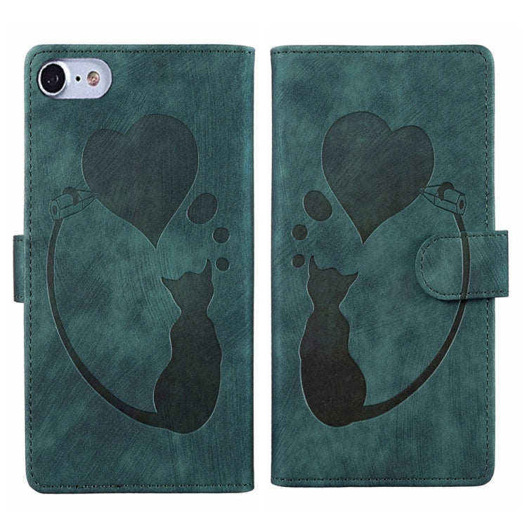 Handyhülle aus Leder mit geprägtem Stift, Herz und Katze für iPhone 14 Plus, für iPhone 14, für iPhone 14 Pro, für iPhone 14 Pro Max, für iPhone 7 / 8 / SE 2022, für iPhone 13 Pro Max, für iPhone 13 Pro, für iPhone 13